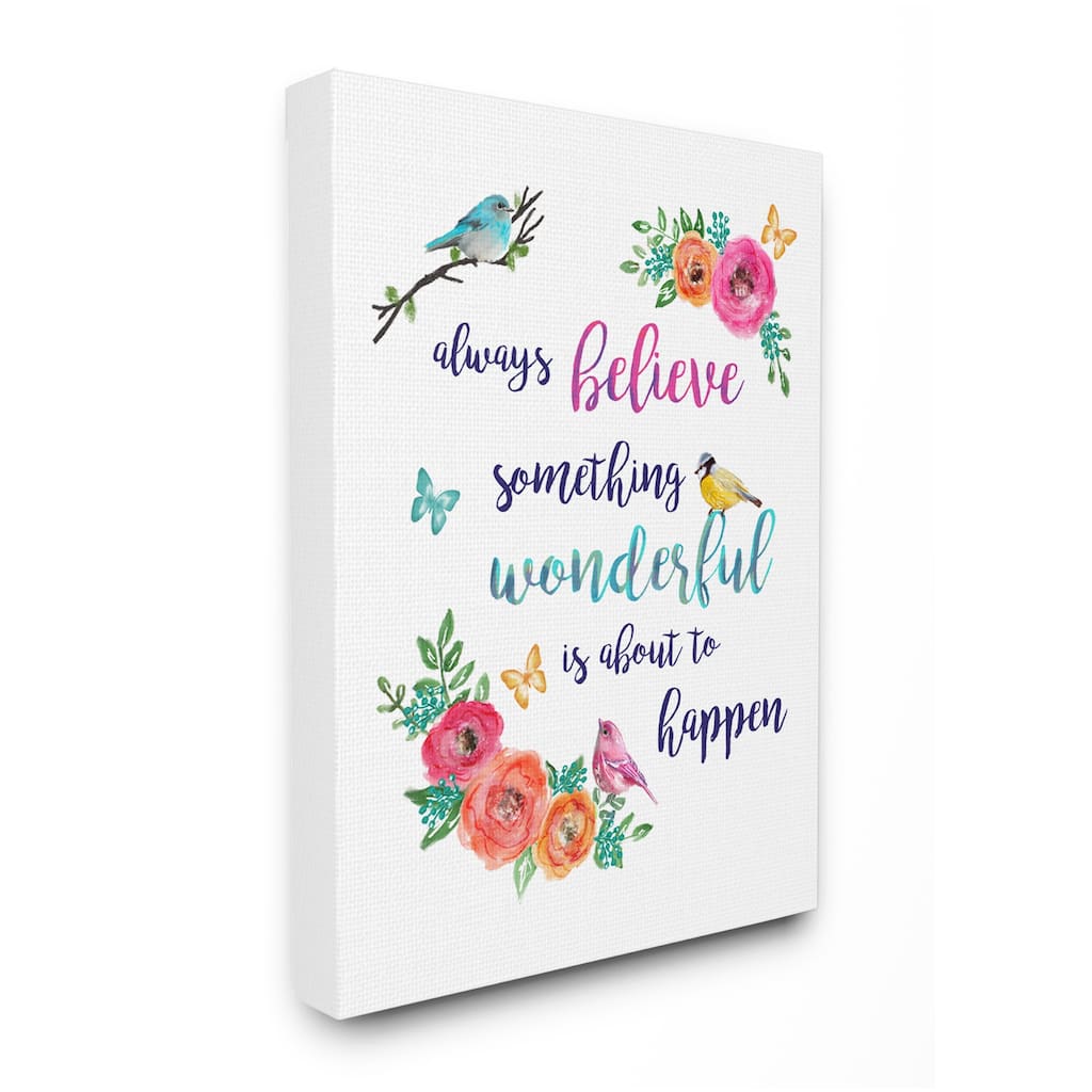 Stupell Something Wonderful to Happen Phrase Cute Spring Birds Canvas Wall Art