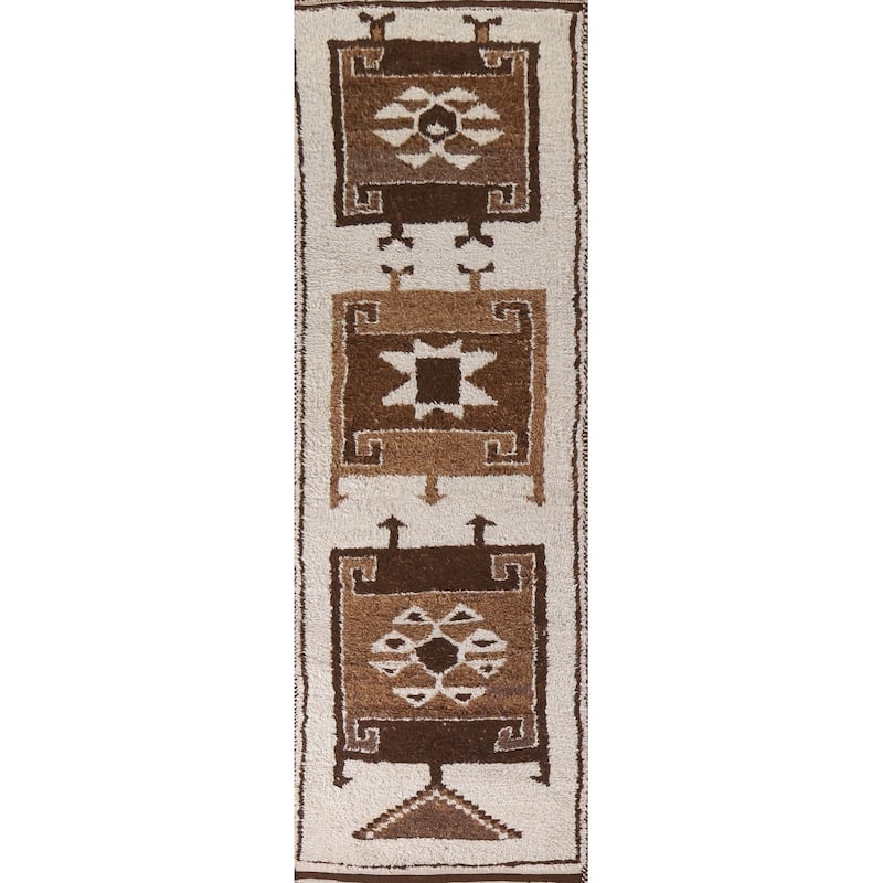 Plush Beige Turkish Anatolian Runner Rug Handmade Wool Carpet - 3'3"x 12'2"