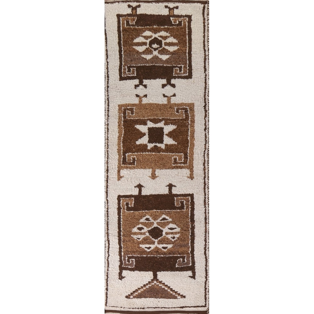 Plush Beige Turkish Anatolian Runner Rug Handmade Wool Carpet - 3'3"x 12'2"