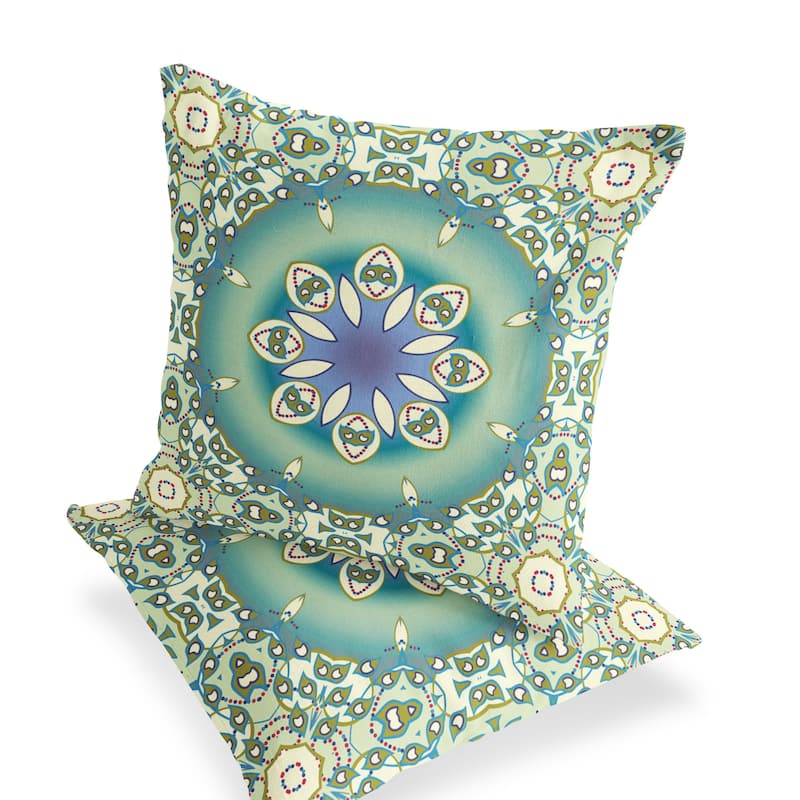 HomeRoots Set of Two 16" X 16" Beige and Green Blown Seam Floral Indoor Outdoor Throw Pillow - 16.00' X '16.00' X '5.00