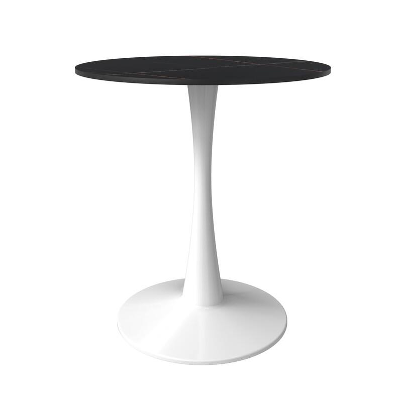 Bristol Modern Round Pedestal Dining Table with Scratch-Resistant Sintered Stone Top and Steel Base, Seats of 2-4