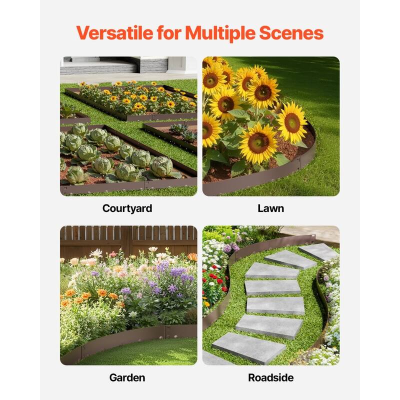39" Long Brown Galvanized Metal 5-Piece Flexible Landscape Garden Edging Border with Spikes - 39 x 7.13 x 0.06 in