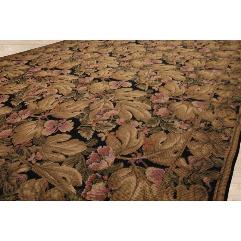 8x10 Hand Woven Wool Black French Aubusson Needlepoint Classic Rug - 8' x 10'