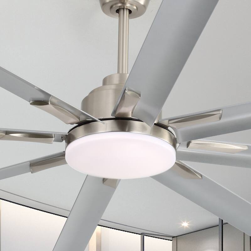 84-Inch DC Motor Ceiling Fan with Dimmable Light and 8-Blade Aluminum Silver Blades - Nickel