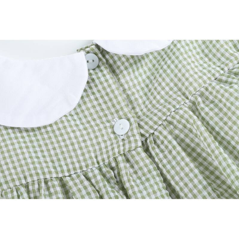 Lil Cactus Green Gingham Pumpkin Peter Pan Collar Dress