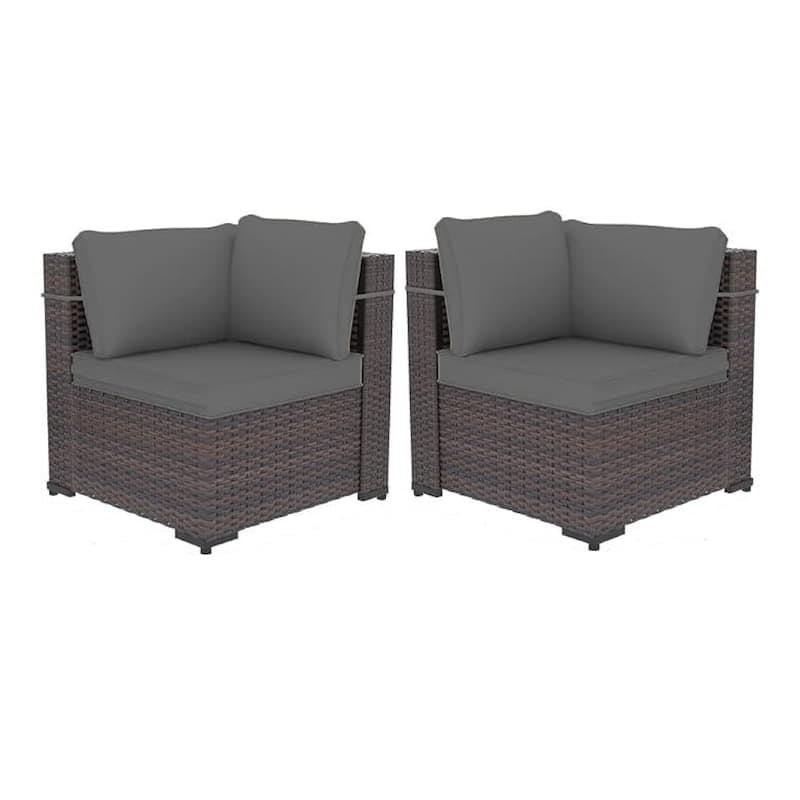 Outdoor Rattan Sectional Sofa Set, Patio Furniture Conversation Set with Fire Pit Table - Set C - Grey
