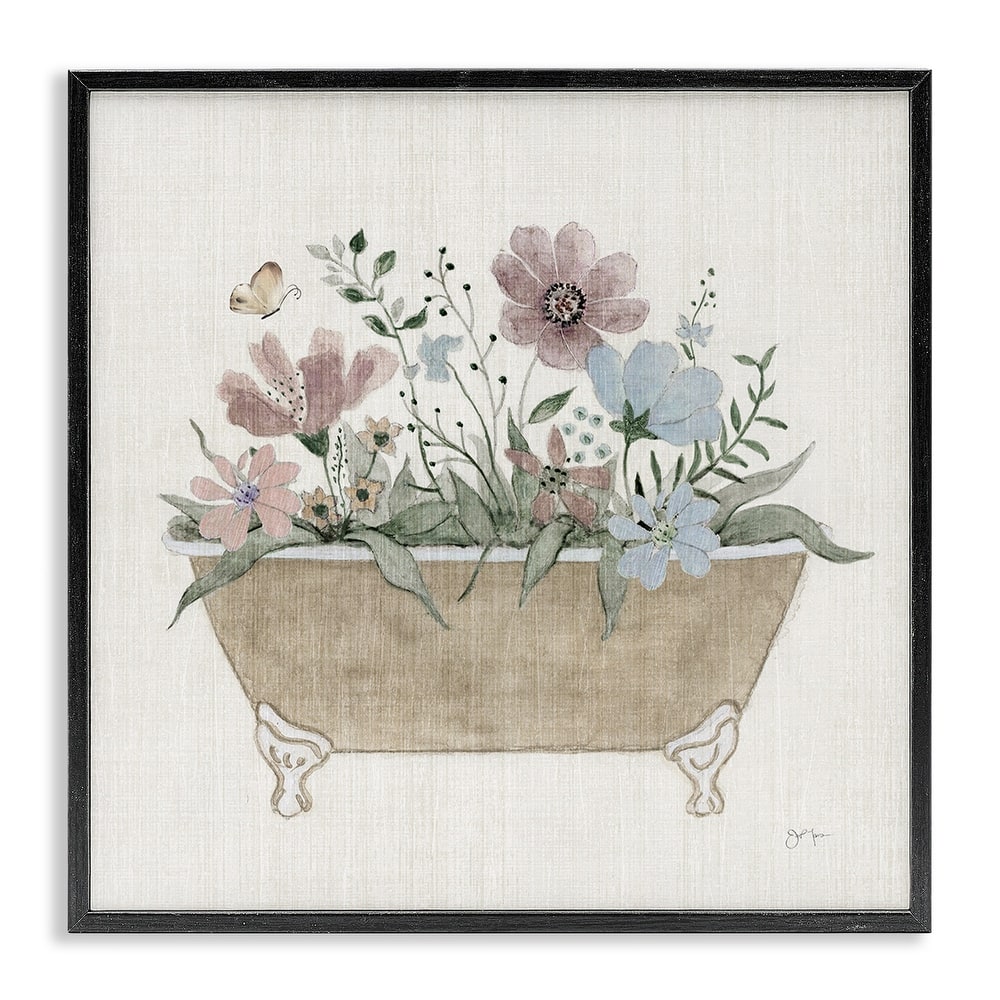 Stupell Cottage Florals in Bathtub Framed Giclee Art Design By Janet Tava