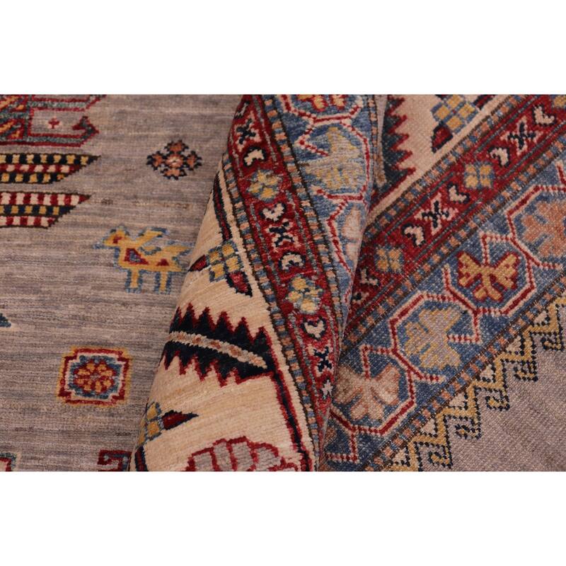 Southwestern Super Kazak Alessia Gray/Beige Hand Knotted Wool Rug - 8'8'' x 12'5''