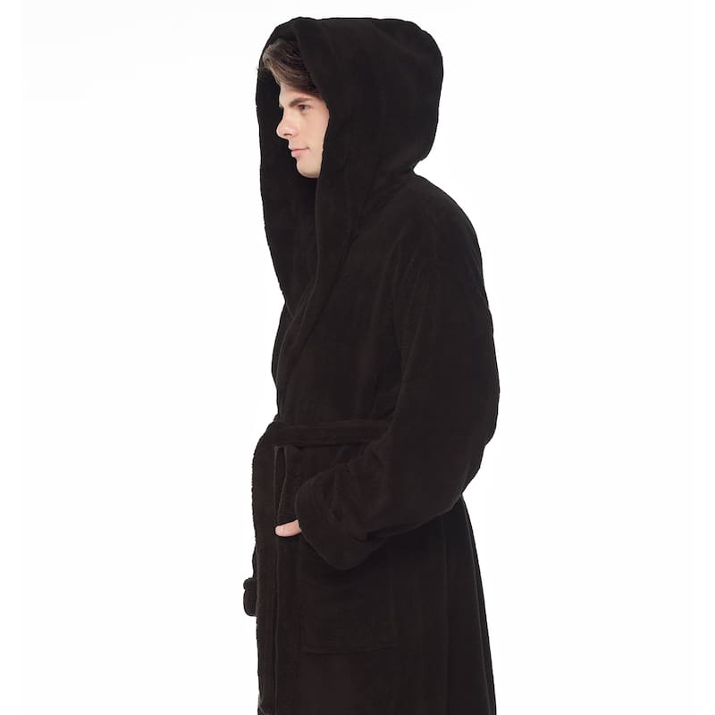 Men's Hooded Soft Plush Fleece Bathrobe Full Length Robe