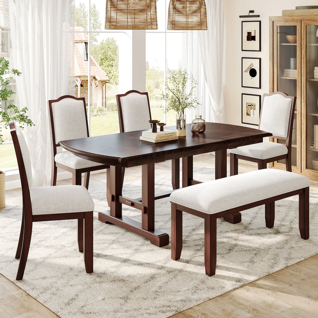 60" to 78" Wooden Extendable Dining Table, Kitchen Table with Removable Leaf, Ergonomic H-Leg Design