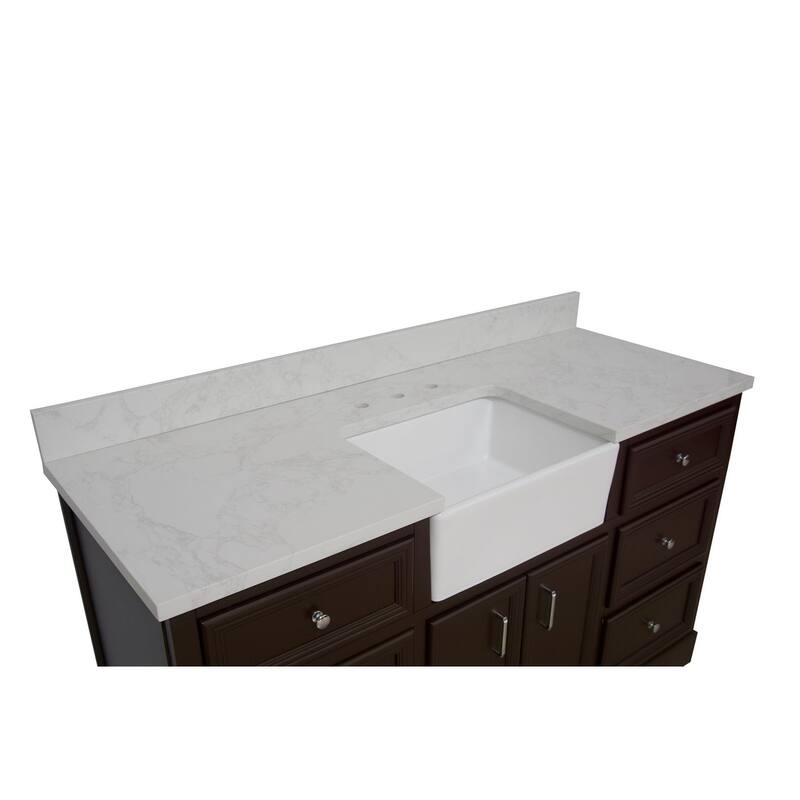 KitchenBathCollection Zelda 60" Single Farmhouse Bathroom Vanity with Engineered Carrara Top