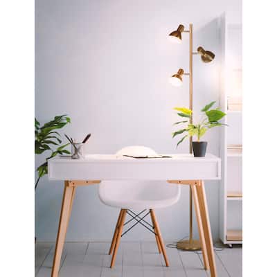 Brightech Ethan 65.5 in. Antique Brass Mid-Century Modern 3-Light 3-Way Dimming LED Floor Lamp with 3 Brass Metal Cone Shades