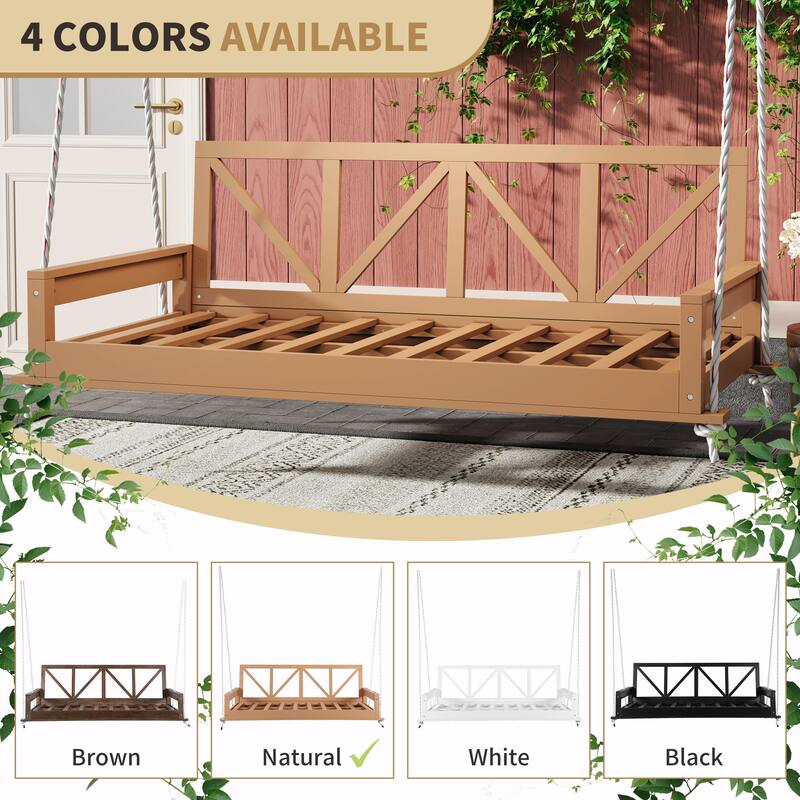 Twin Size Patio Swing Bed Modern Porch Swing Hanging Bed Frame with 16.4ft Hemp Ropes