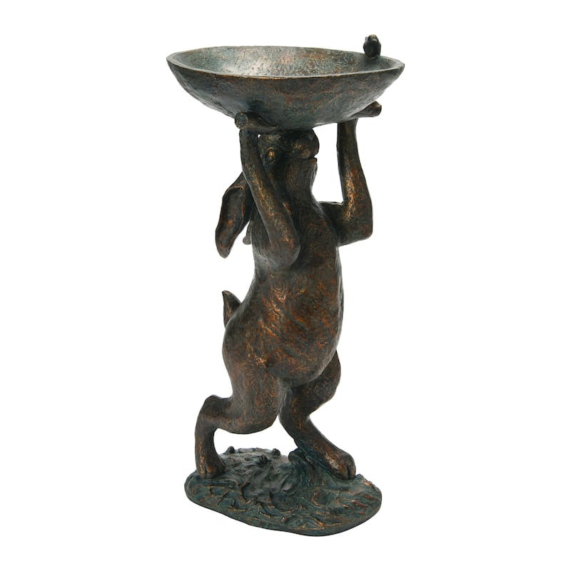 Decorative Resin Rabbit Bird Bath, Green Patina Finish - Green