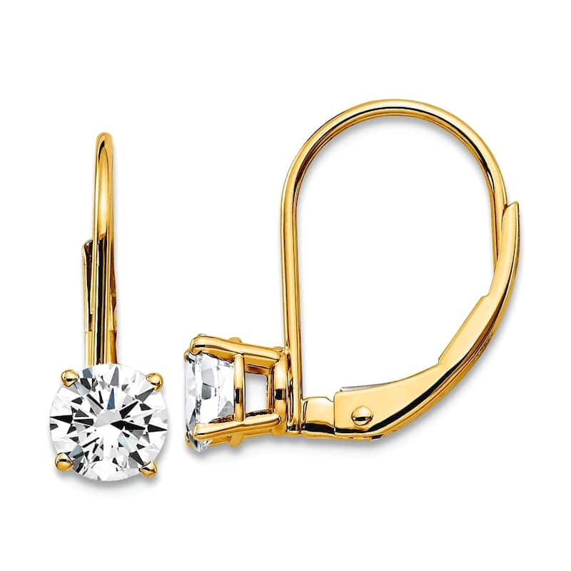 Curata 14k Yellow Gold 5mm Round Gemstone Leverback Earrings - 5x16mm - Cubic Zirconia