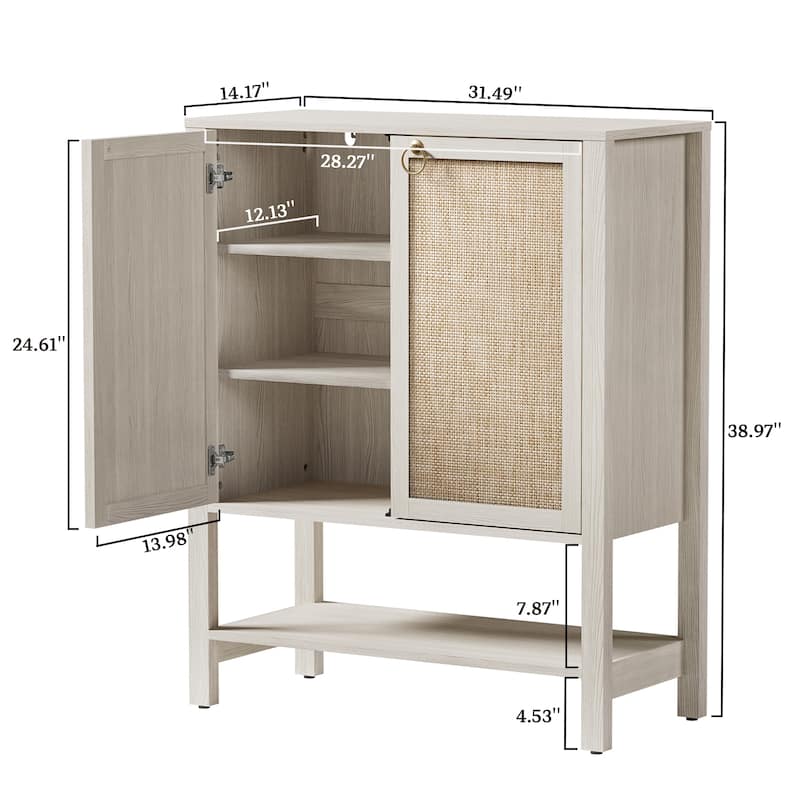 Rattan - Doors Shoes Cabinet with Adjustable Interior