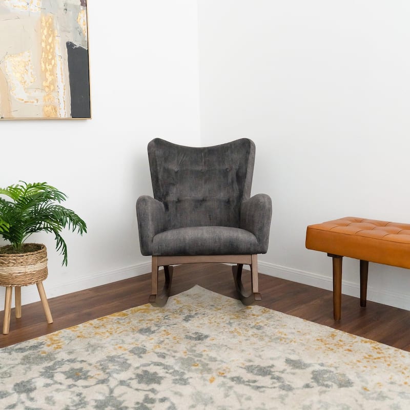 GDF Studio - Alistair Solid Wood Rocking Chair with Stain Resistant Fabric - 36"W