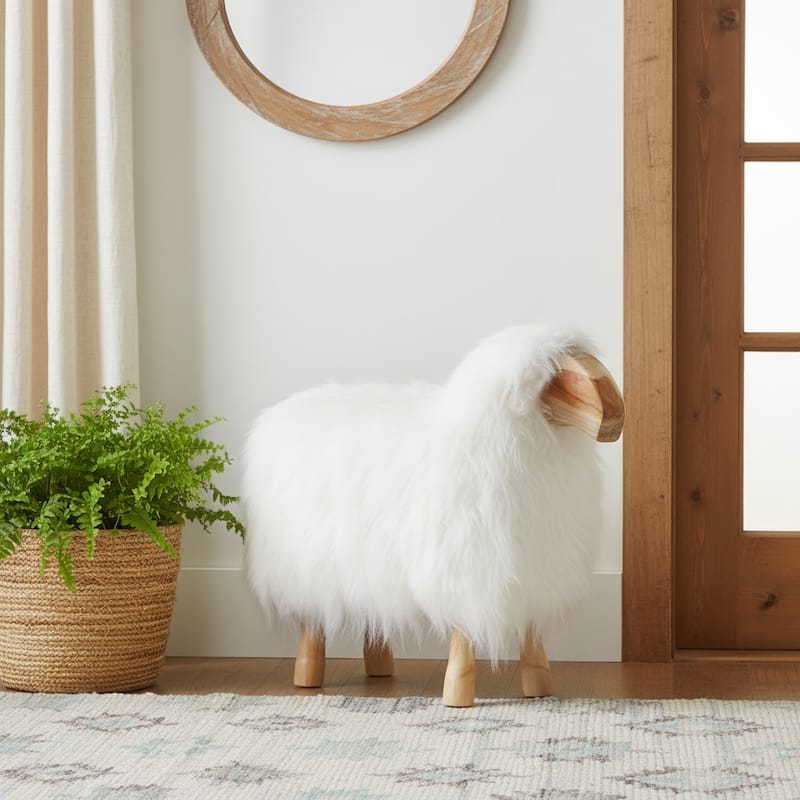 Fabric Wood Figurine with Casual Style and Decorative Wooden Accent - 21.25" - White