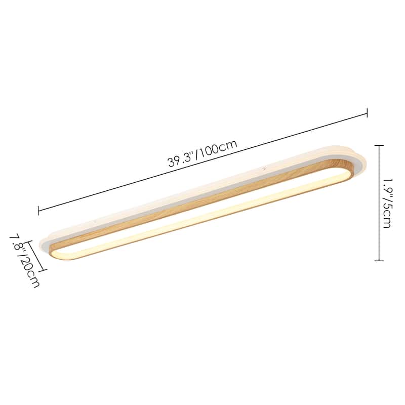 44" 1-Light Modern Rustic Wood Color Oval Acrylic Integrated LED Flush Mount Ceiling Light for Living Room & Bedroom