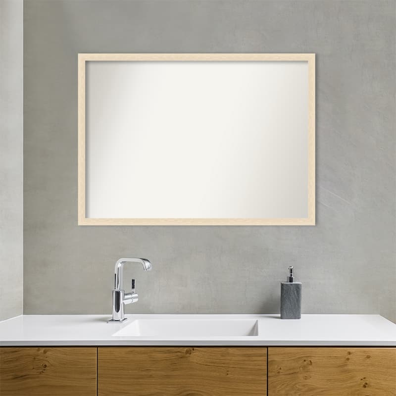 Woodgrain Stripe Non-Beveled Wood Framed Bathroom Vanity Wall Mirror