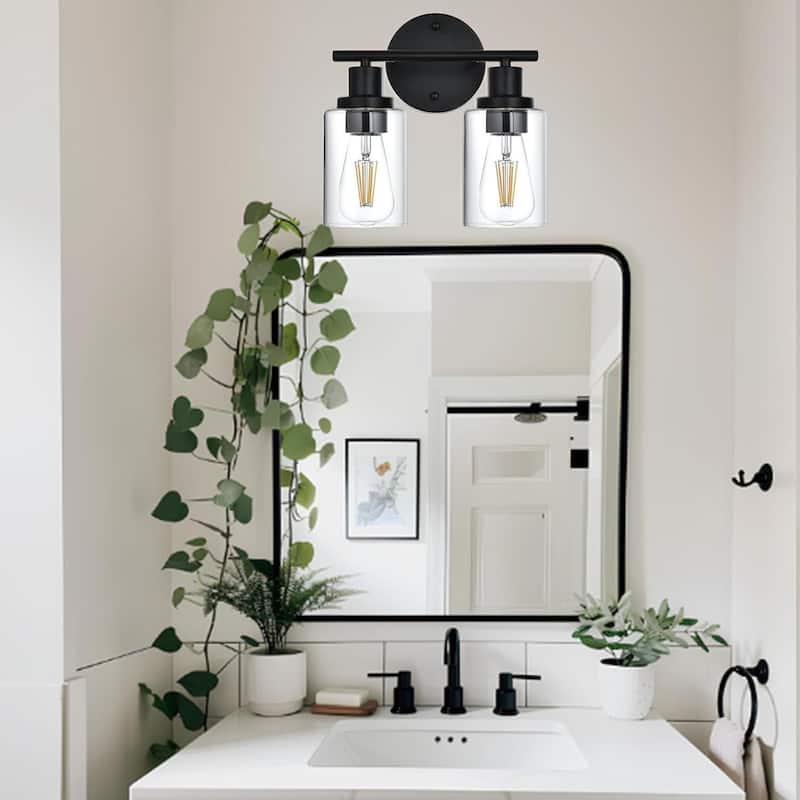 2-Light Bathroom Light Fixtures, Brushed Nickel Modern Vanity Lights Over Mirror with Clear Glass Shade, Bathroom Wall Lamp