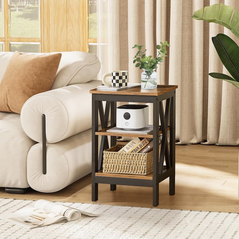 VECELO Modern Side Tables with 3-tier Storage Shelves X-Shaped Nightstand Set of 2 for Living Room and Bedroom