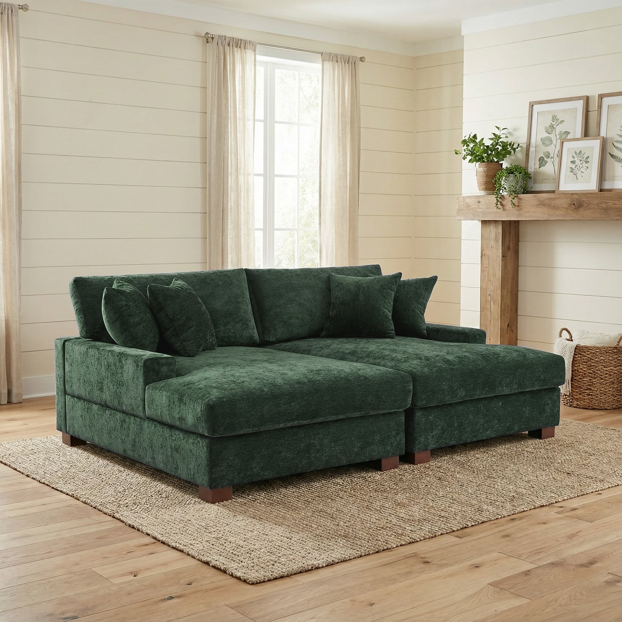 2 Set Chenille Upholstered Modular Sectional Sofa Chaise with Pillows