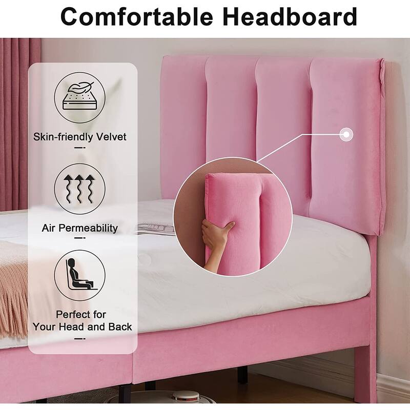Javlergo Velvet Upholstered Platform Bed Frame with Adjustable Headboard