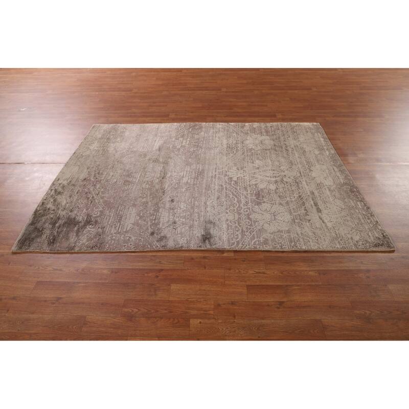Brown Abstract / Modern Area Rug Handmade Wool Carpet - 4'8"x 6'7"