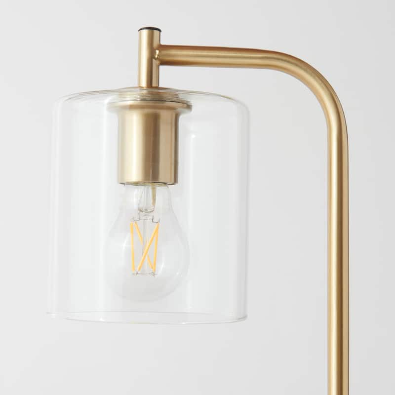 Brightech Elizabeth 16 in. Antique Brass Modern LED Desk Table Lamp with Built-In USB Port and Wireless Charging Pad (2-Pack)