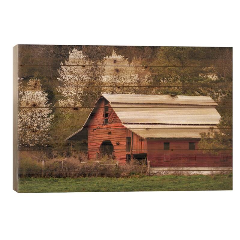 Skylight Red Barn Print On Wood by Andy Amos - Multi-Color - 18x26x1.5