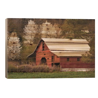 Skylight Red Barn Print On Wood by Andy Amos - Multi-Color