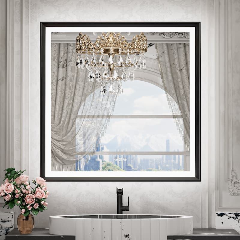 TETOTE LED Frontlit & Backlit Bathroom Vanity Wall Mirror, Metal Frame, Anti Fog, Dimmable