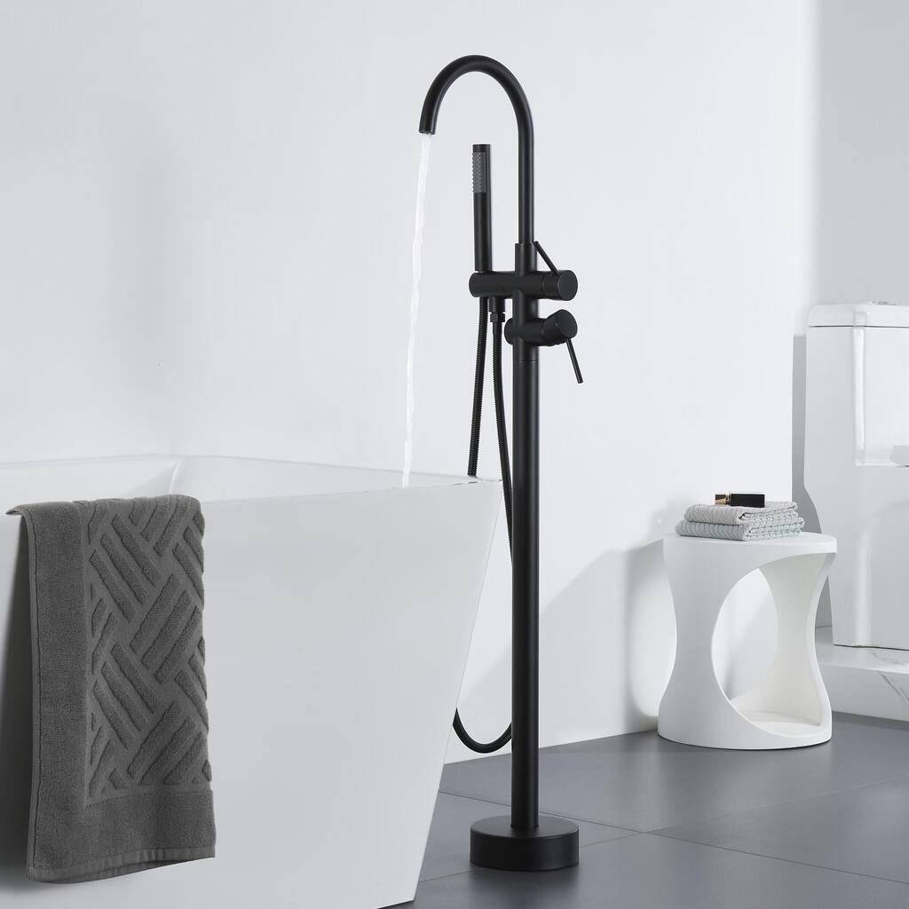 Matte Black Freestanding Tub Filler Faucet with Handshower