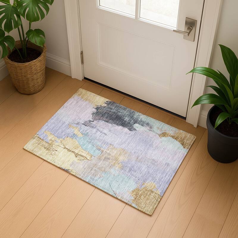 Premium Washable Super Soft Abstract Modern Mayfield Rug - Lavender - 1'8" x 2'6"