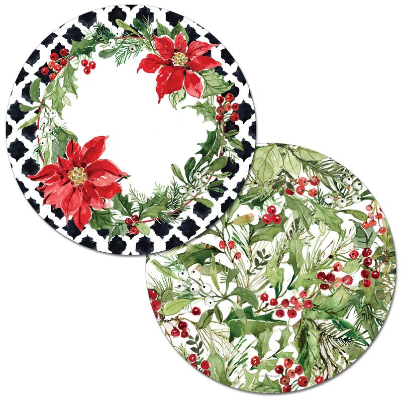 Reversible Wipe-clean Round Shaped Placemats Set of 4 - Cardinal Greenery