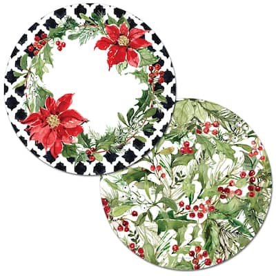 Reversible Wipe-clean Round Shaped Placemats Set of 4 - Cardinal Greenery