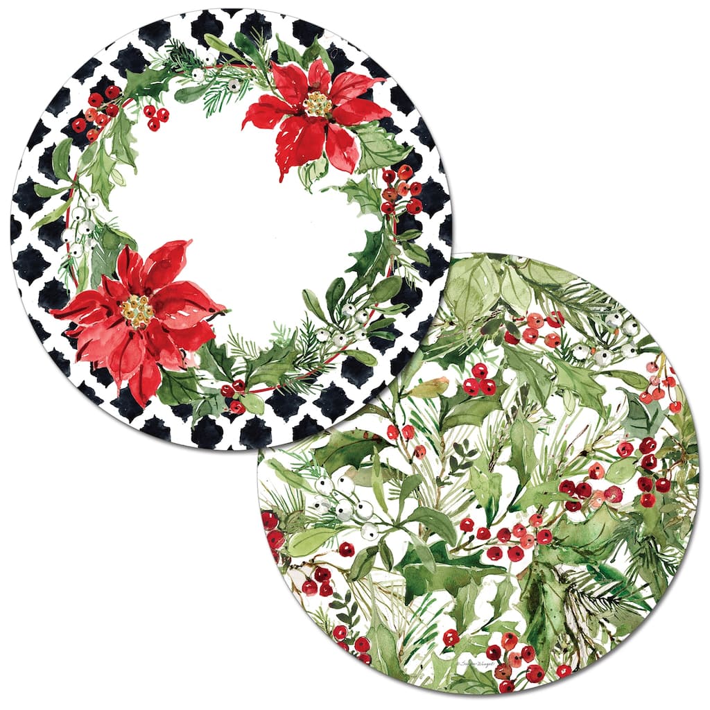 Reversible Wipe-clean Round Shaped Placemats Set of 4 - Cardinal Greenery