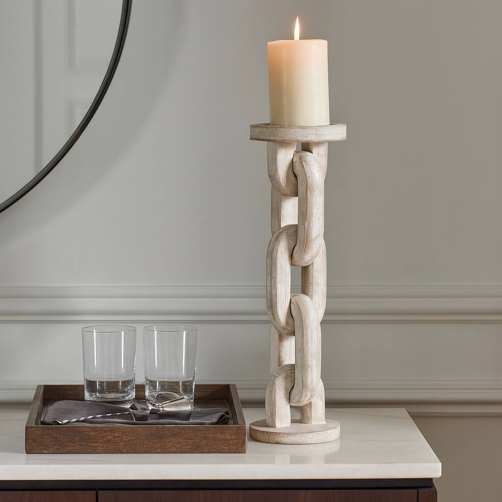 Wood Chain Link Taper Candle Holder - White, 14 in.