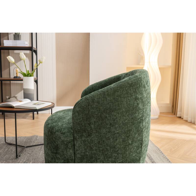 Green Chenille Modern 25.6" Upholstered Swivel Barrel Chair with Black Powder Coating and Metal Ring