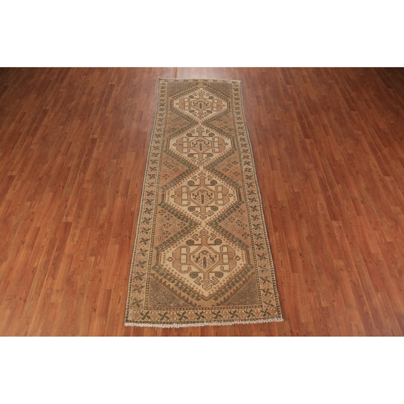 Geometric Bakhtiari Persian Runner Rug Handmade Wool Carpet - 3'4"x 9'6"