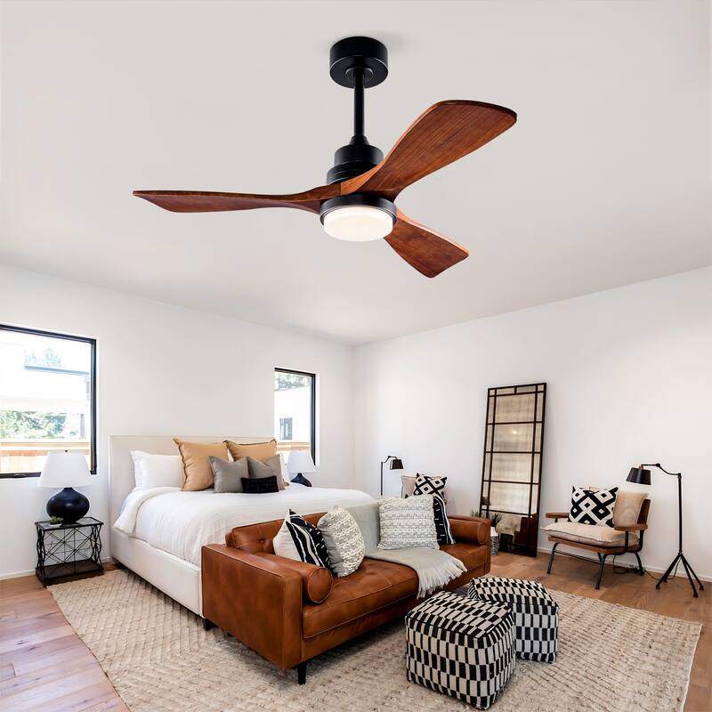 42 Inch Modern Ceiling Fan With 3 Color Dimmable 3 Solide Wood Blades Remote Control Reversible DC Motor With Led Light