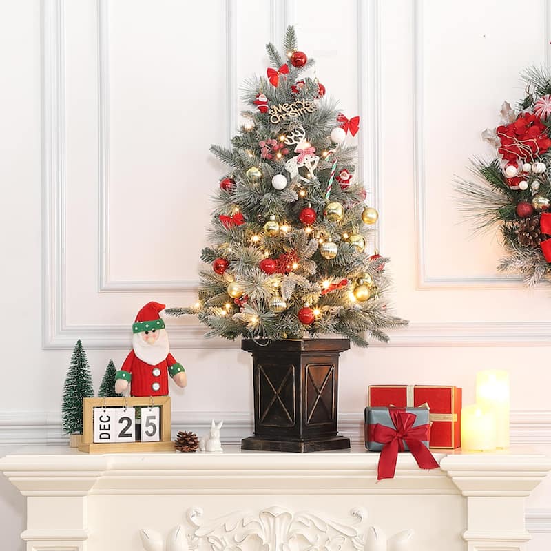 3ft Pre-Lit Artificial Christmas Tree with Vintage Potted Base