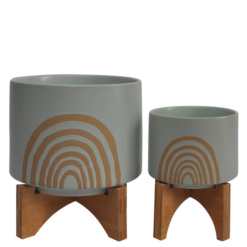 Sagebrook Home Ceramic Rainbow Arch Planter Pot with Stand