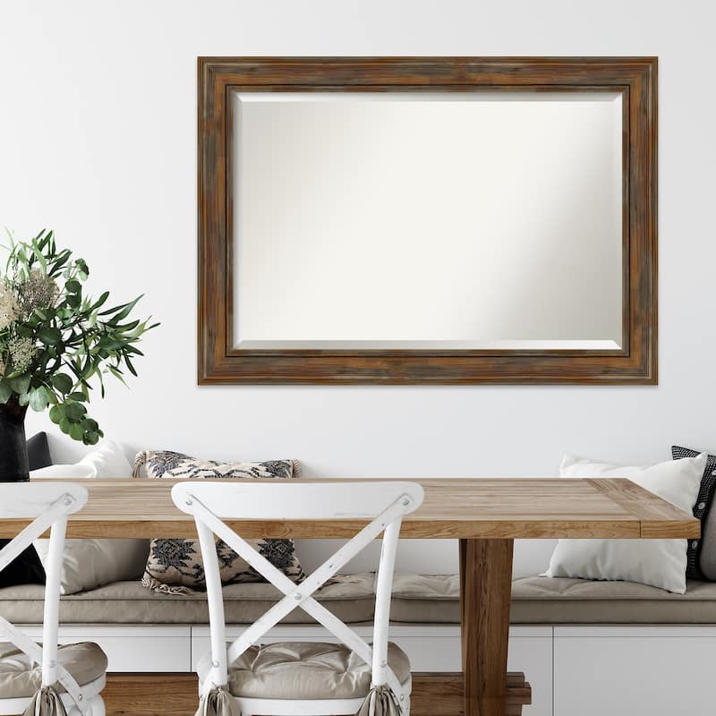 Beveled Wood Wall Mirror - Alexandria Rustic Brown Frame