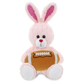 DolliBu Huggable Rose Gold Bunny Stuffed Animal with Football Plush - 8 inches