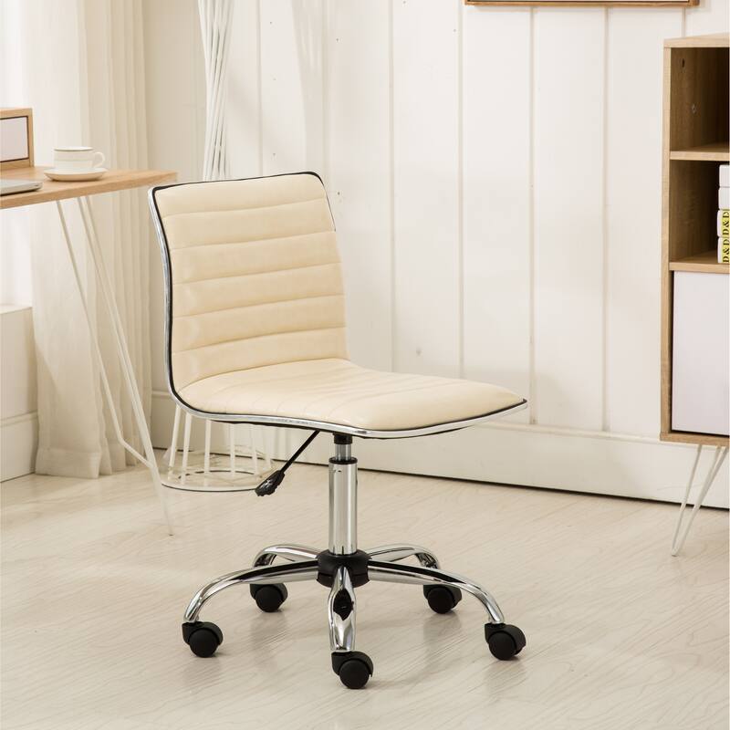 Faux Leather Office Chair with Wheels, Upholstered Task Chair with Metal base, Swivel Rolling Chair with Adjustable Height - N/A
