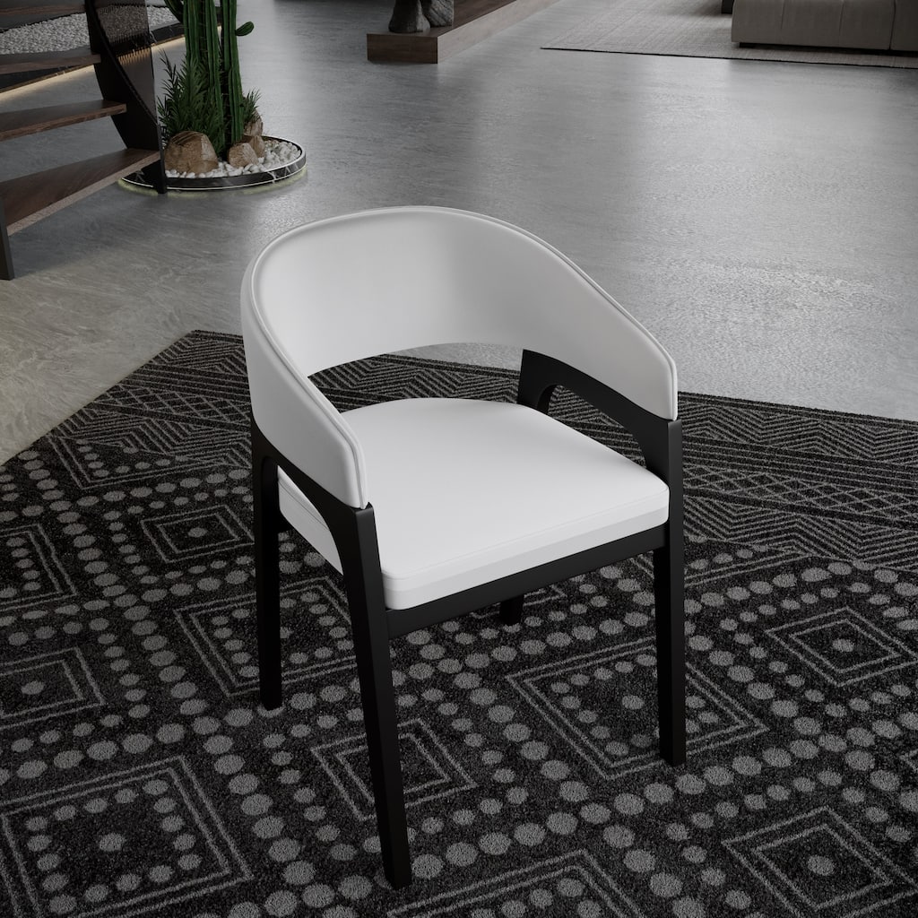 Cali Leather Dining Chair with Rubberwood Legs for Modern Kitchend and Dining Room Accent Arm Chair With Curved Open Back Design