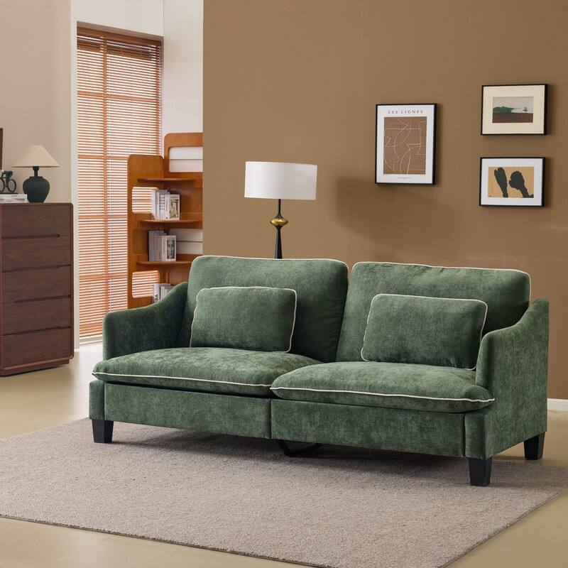 Transitional Loveseat Piped T-Cushions & Linen Blend