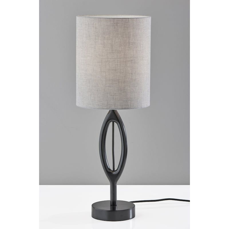 Wood Fabric Drum Shade Table Lamp with Geometric Base and Socket Switch - 10” x 10” x 27.5” (D x W x H)